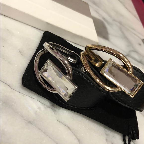 Leather Bracelet w/Rectangular Crystal Gold or Silver-Boutique - Picture 8 of 8